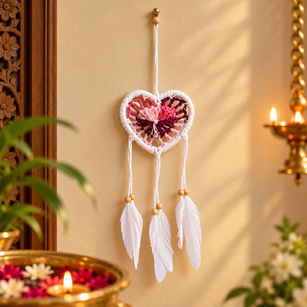 Handmade Wall Decor with Nature Feather Charms (Heart Shape)