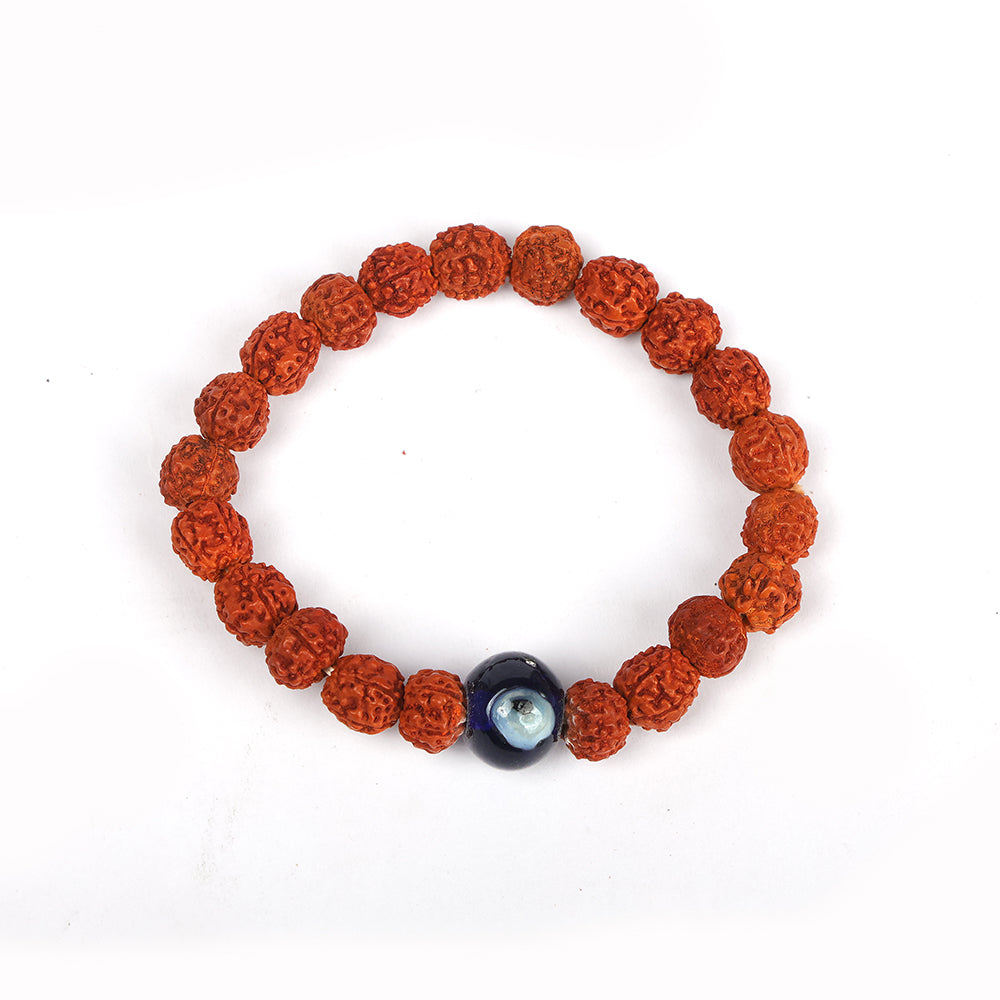 8mm Rudraksha Bracelet with Evil Eye Bead for Positivity