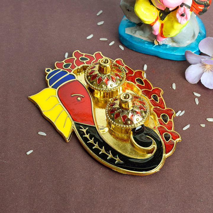 Beautiful Ganesh-shaped Kumkum holder designed for storing roli, chawal, or sindoor during pooja rituals, symbolizing divine blessings and spiritual harmony. Indiaβs Largest Pooja Accessories Brand β www.satvikstore.in