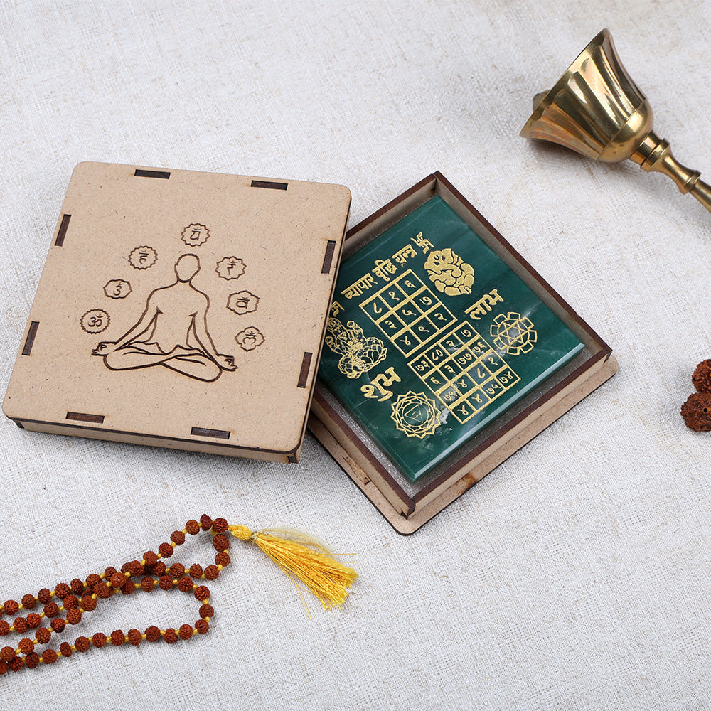 Green aventurine vyapar vridhi yantra for business growth and prosperity. India’s Largest Puja Accessories Brand- www.satvikstore.in