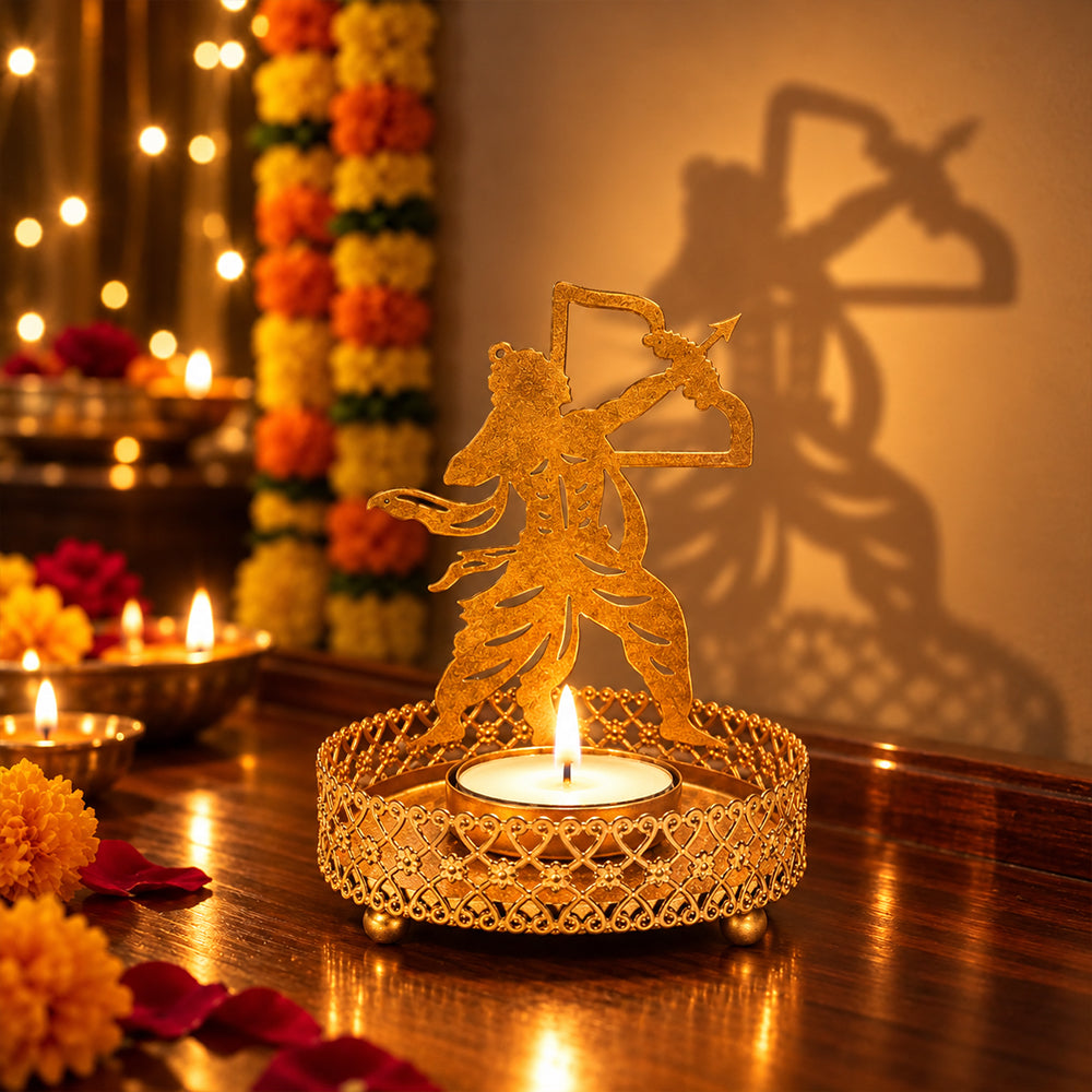 Golden Metallic Lord Rama Shadow Diya