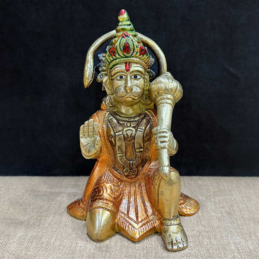 5.3 Inch Handcrafted Brass Hanuman Idol β Divine Statue Symbolizing Strength, Devotion, and Protection for Temple and Home Decor. No.1 Brass Idol Store www.satvikstore.in