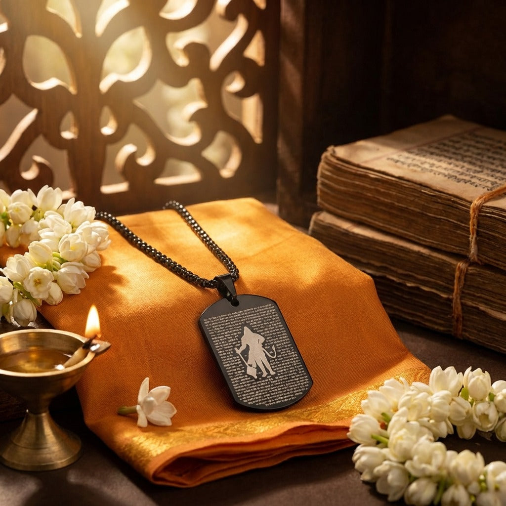 Hanuman Chalisa microcarved black pendant with sacred text – devotional pendant for daily wear and spiritual protection. India’s Largest Pooja Accessories Brand - www.satvikstore.in