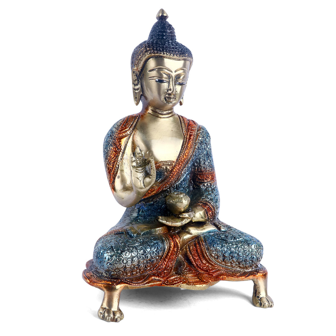 8.3 Inch Contemplative Brass Colorful Buddha Idol Green
