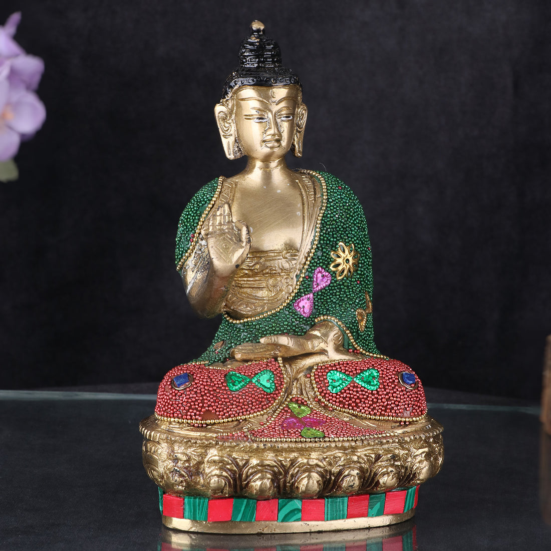3.5 Inch Decorated brass Buddha Idol