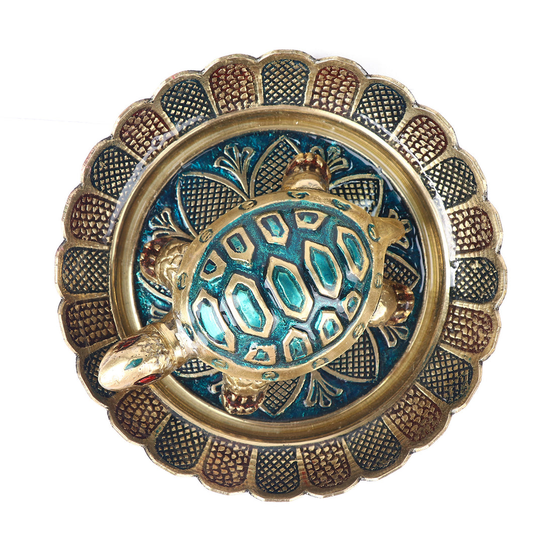 Brass Colored Turtle with Nakashi Plate - Blue