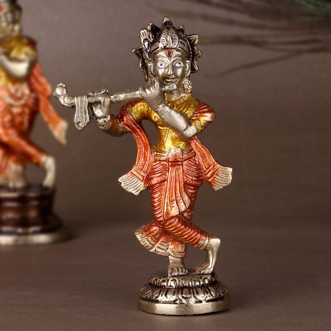 4.6 Inch Desirable Colorful Brass Krishna Idol