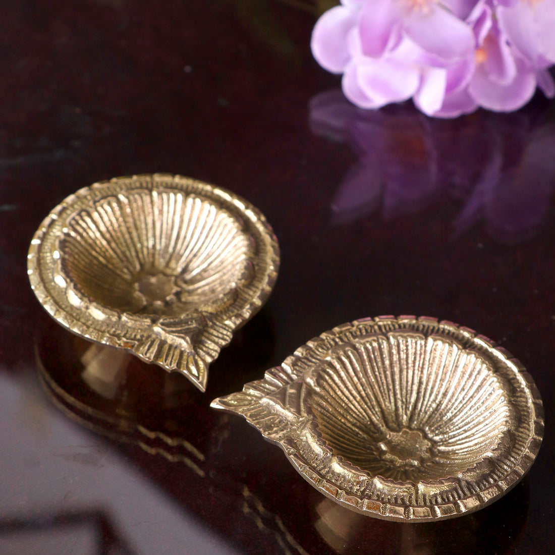 Brass Laxmi Diya Engraved Floral Design