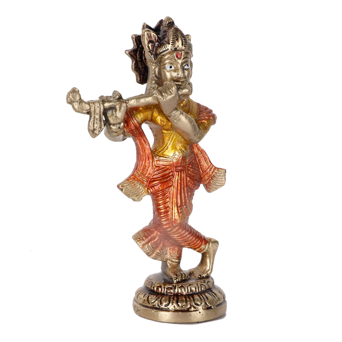 4.6 Inch Desirable Colorful Brass Krishna Idol