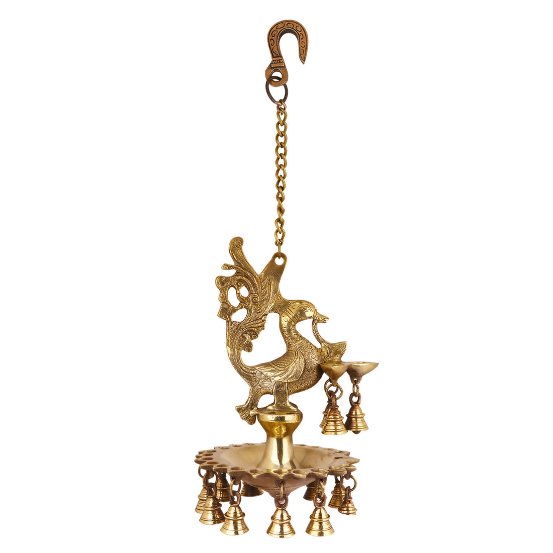 Brass Peacock Diya Hanging with Bells