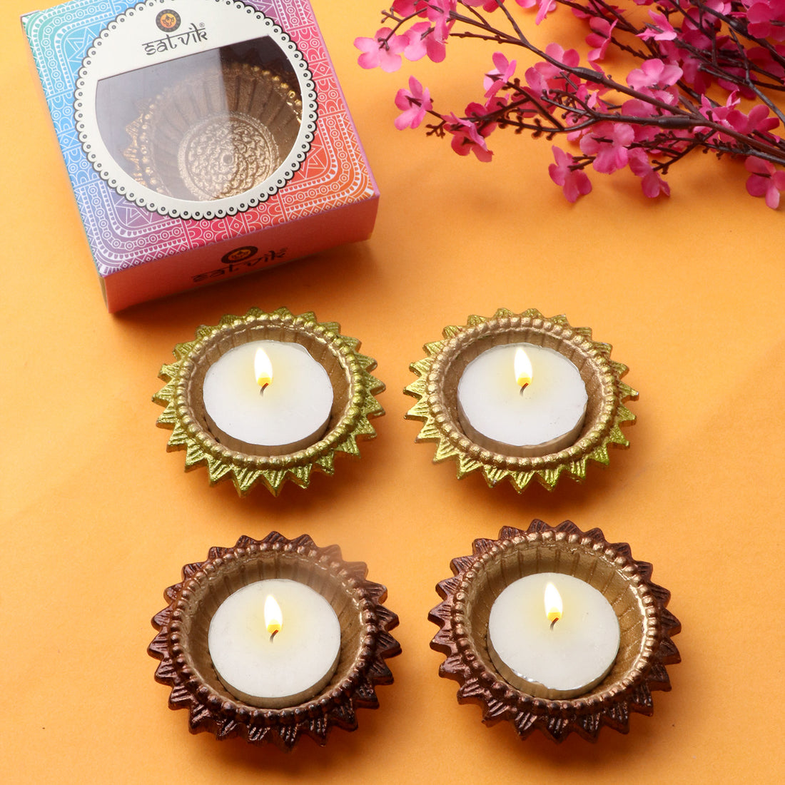 Exquisite Decorative Multicolor Surya Metal Diya