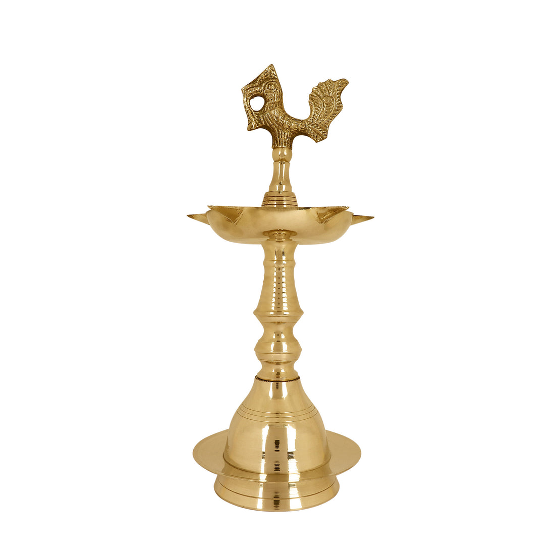 12 Inch Brass Peacock Kerala Diya