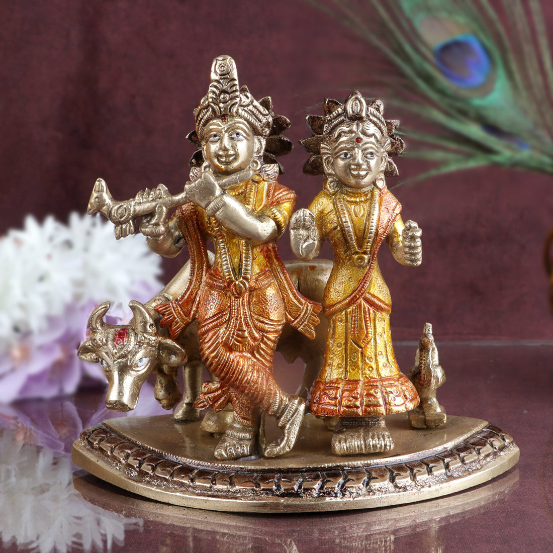 5.3 Inch Charismatic Radha Krishna Colorful Brass Idol
