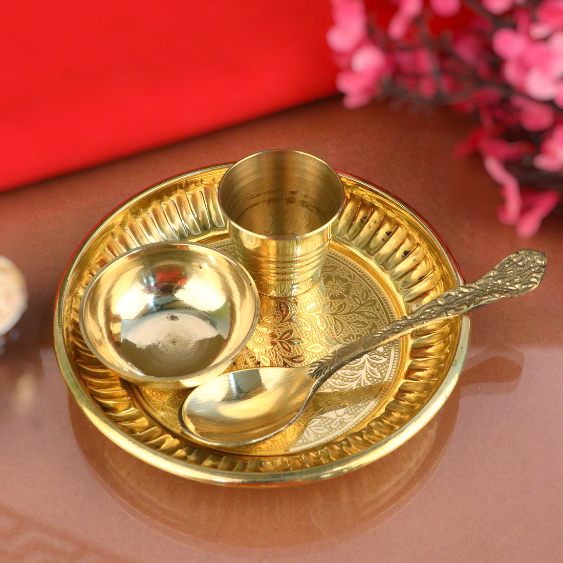 Pure Brass Laddu Gopal Pooja Bhog Thali Set (6 Inch - 7 Inch)