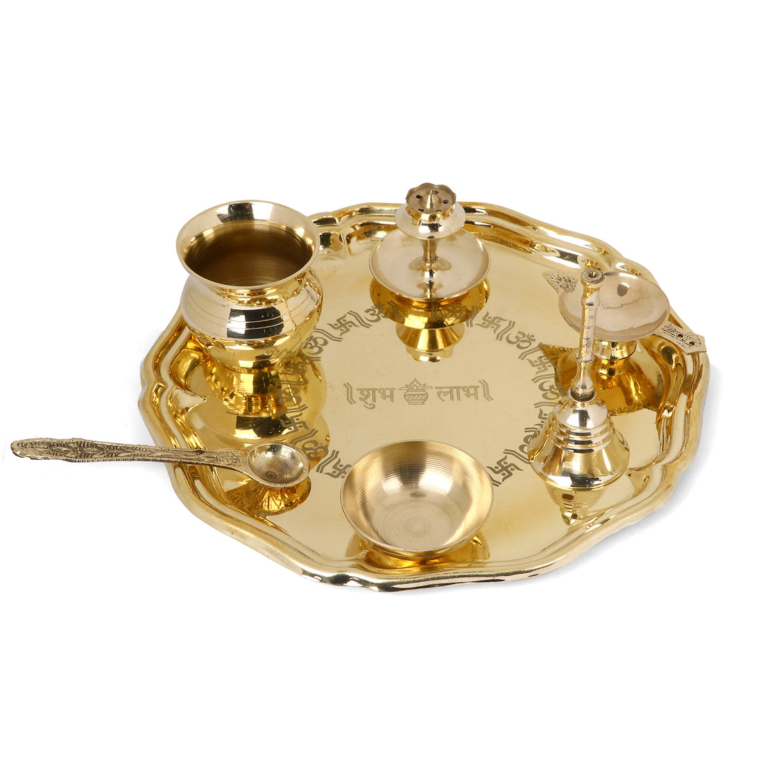 7 Piece Brass Shubh Labh Pooja Thali Set (8 Inch) Design 8