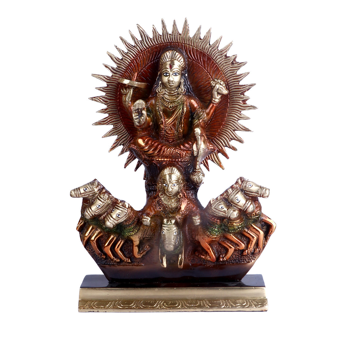 Lord Narayana since he stands in for the three Vedas: Rg, Yajur, and Sama. Gayatri, Brhati, Usnik, Jagati, Tristup, Anustup, and Pankti are the names of the seven horses yoked to the chariot of the Lord Sun. These names of several Vedic meters refer to the seven horses pulling the chariot of the Lord Sun.