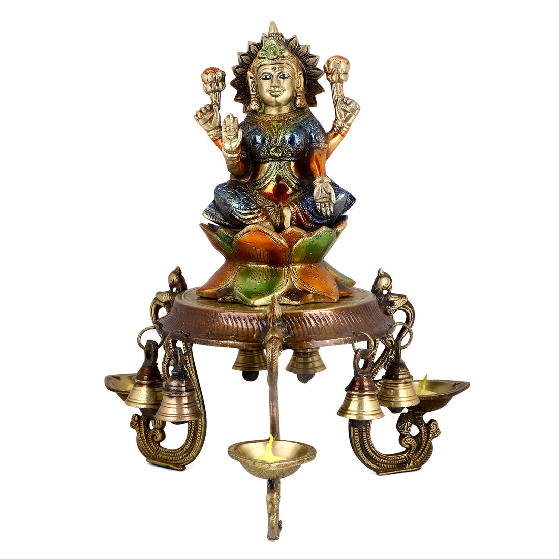 6.1 Inch Decorative Brass Chowki With Diya and Bell