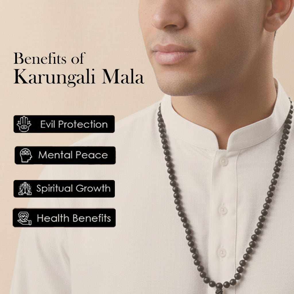 Karungali Mala 10mm with Sumeru Bead Spiritual Protection Govt Certified