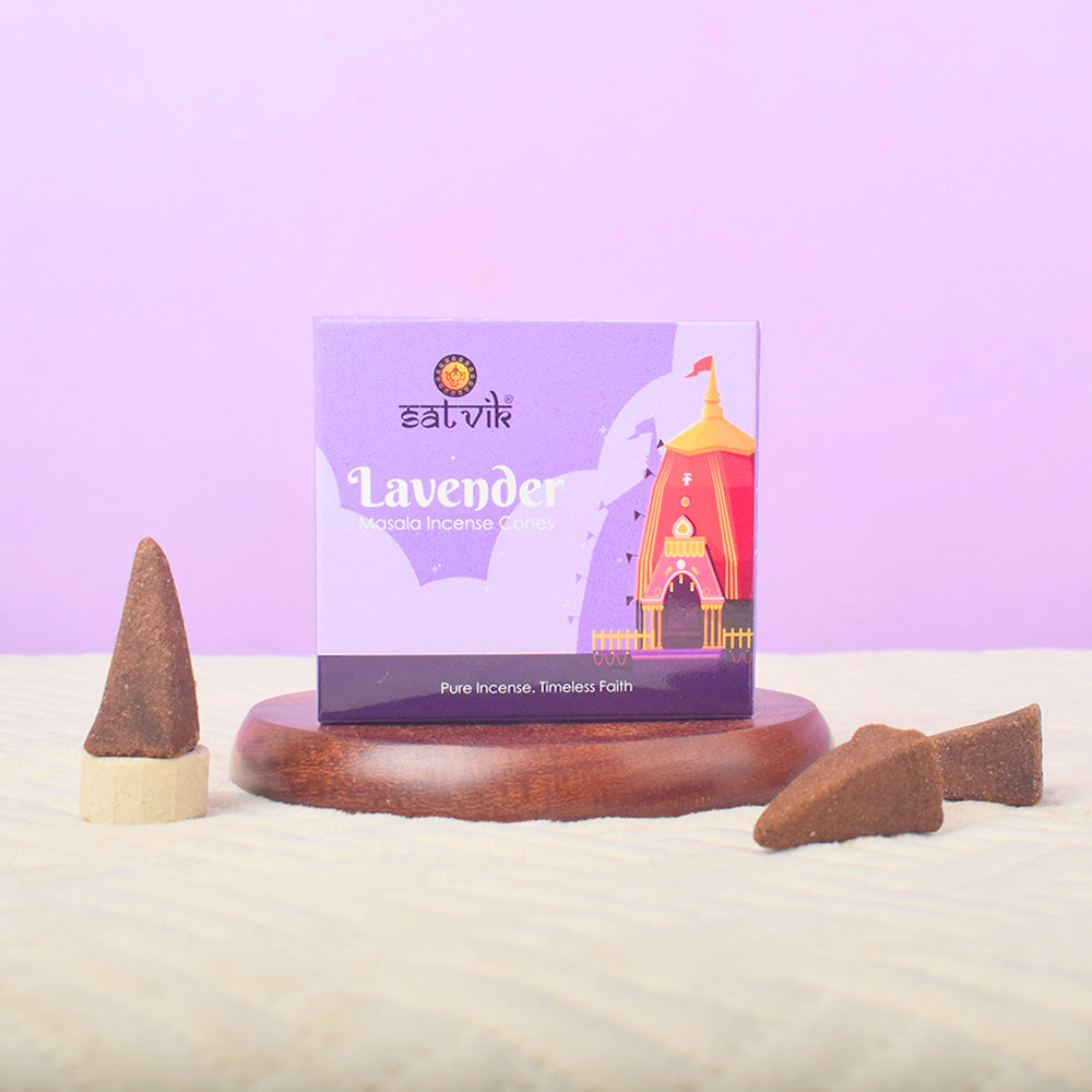 Lavender Pure Masala Incense Cones – Natural Herbal Dhoop Cones for Meditation and Pooja. India’s Largest Pooja Accessories Brand - www.satvikstore.in
