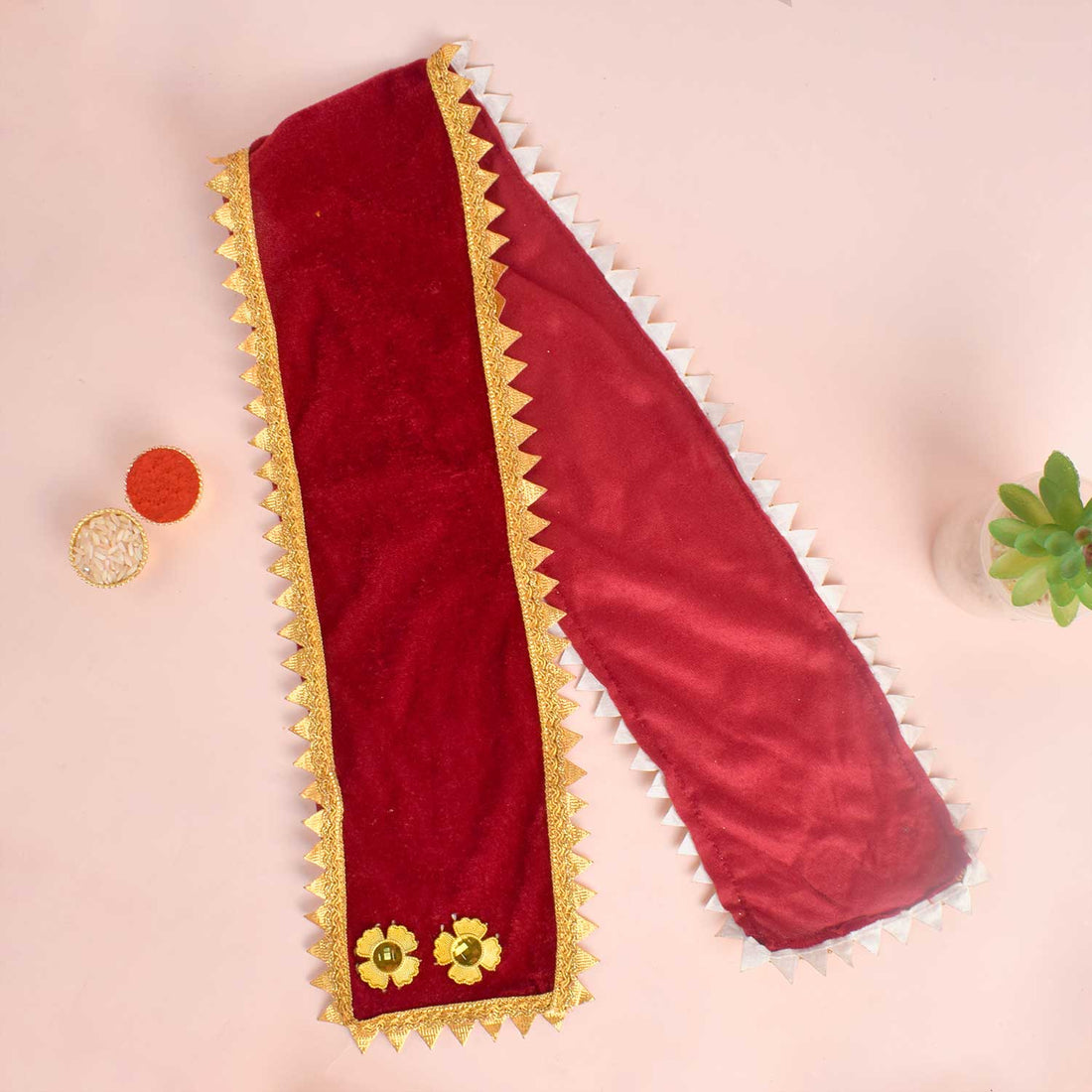 Maroon Patka/Duppata with Floral Design | Indiaβs Largest Pooja Accessories Brand β www.satvikstore.in