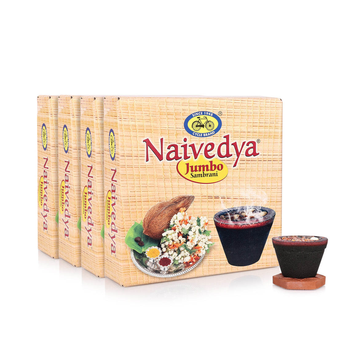 Naivedya Jumbo Sambrani Cups - Pack of 4 (4 Big Cups+ 1 Burner Plate/Pack)