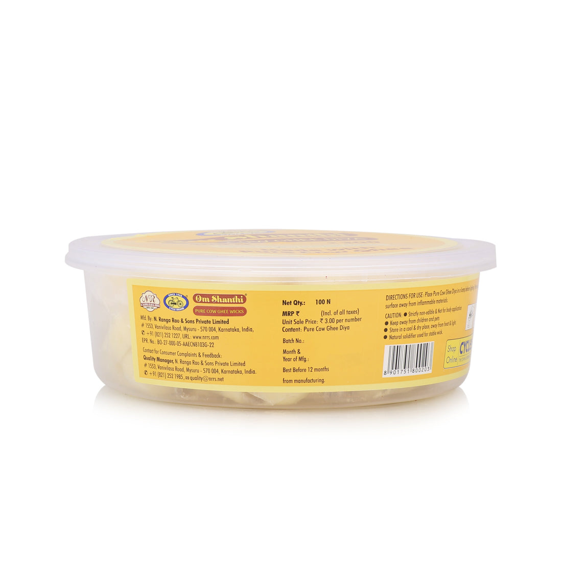 Om Shanthi Cow Ghee Wicks for Puja - Pack of 3