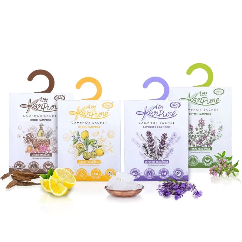 Camphor Sachet Combo - Oudh, Citrus, Lavender & Thyme Fragrance