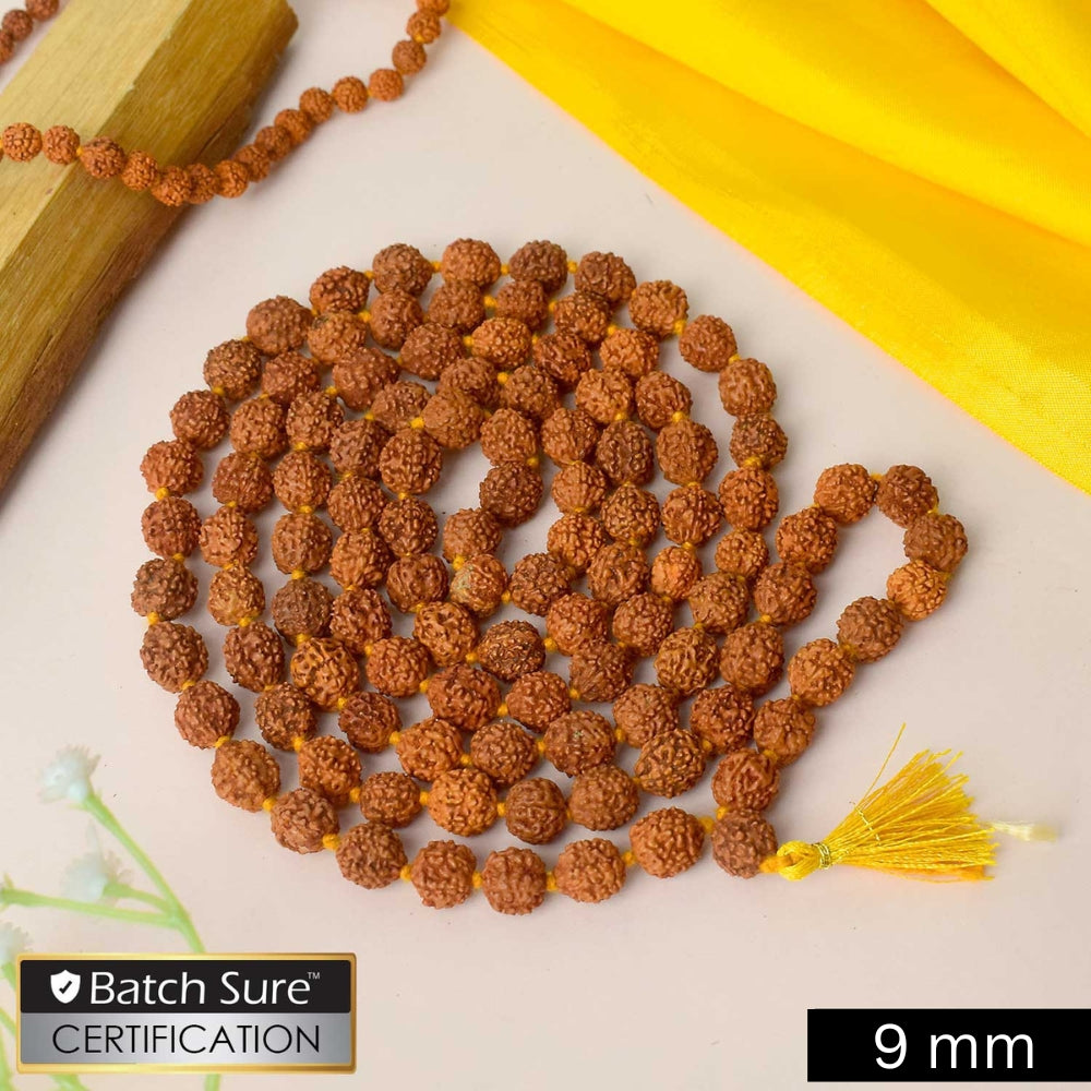 Original 5 Mukhi Rudraksha Mala with natural beads for spiritual practice. India’s Largest Pooja Accessories Brand – www.satvikstore.in