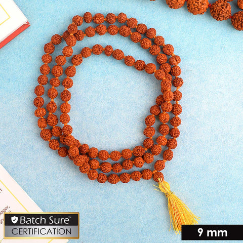 Panchmukhi Rudraksha Jaap Mala with 108 natural 9mm beads, ideal for chanting, meditation, and spiritual protection. Authentic 5 Mukhi Rudraksha mala used in Hindu rituals and devotion to Lord Shiva." India’s Premium Jap Mala Store- www.satvikstore.in