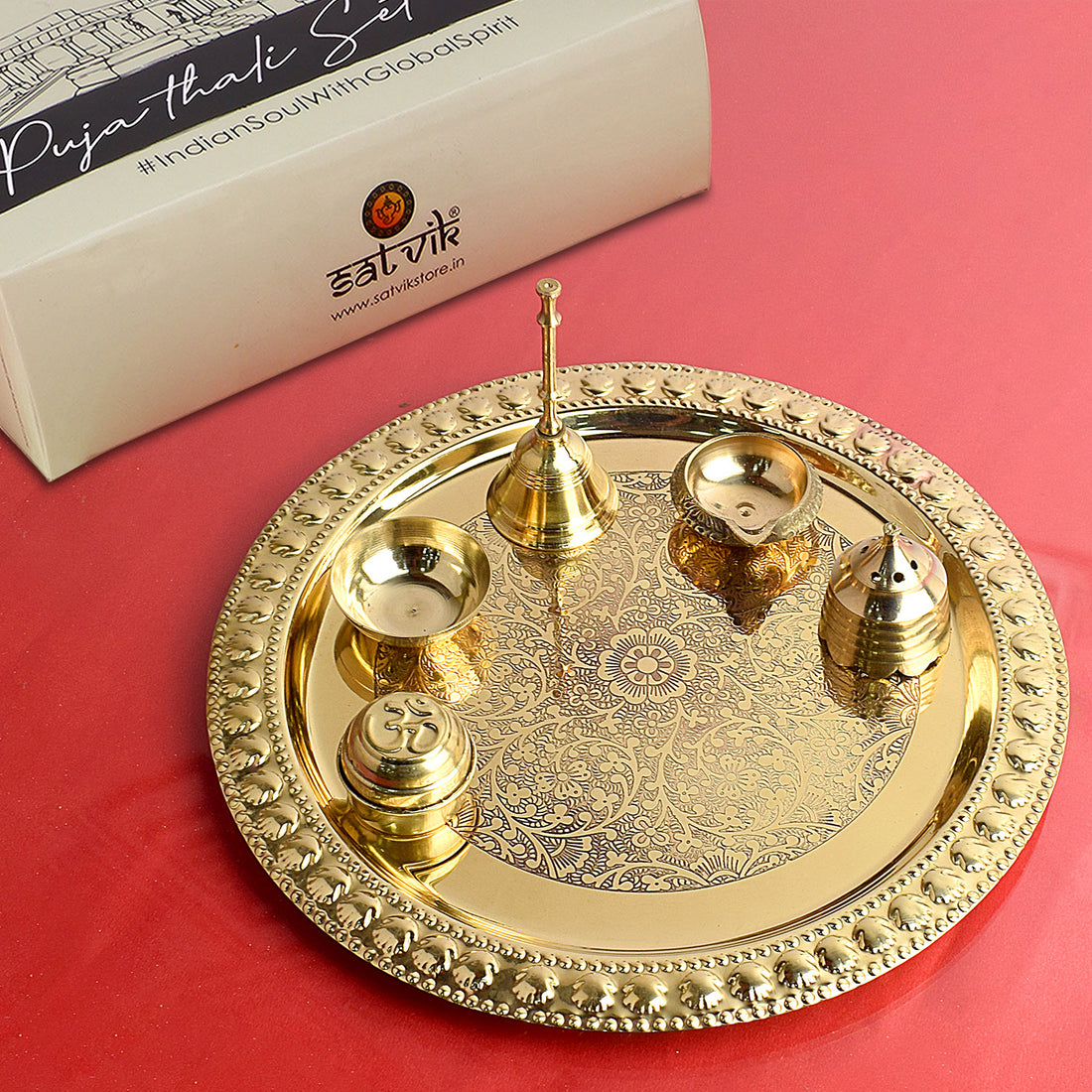 Puja Thali Set (6 Pc), an elegant and complete set with six essential items for performing traditional pooja rituals, including a thali, diya, roli, akshat, and more.
Indiaβs Largest Pooja Accessories Brand β www.satvikstore.in