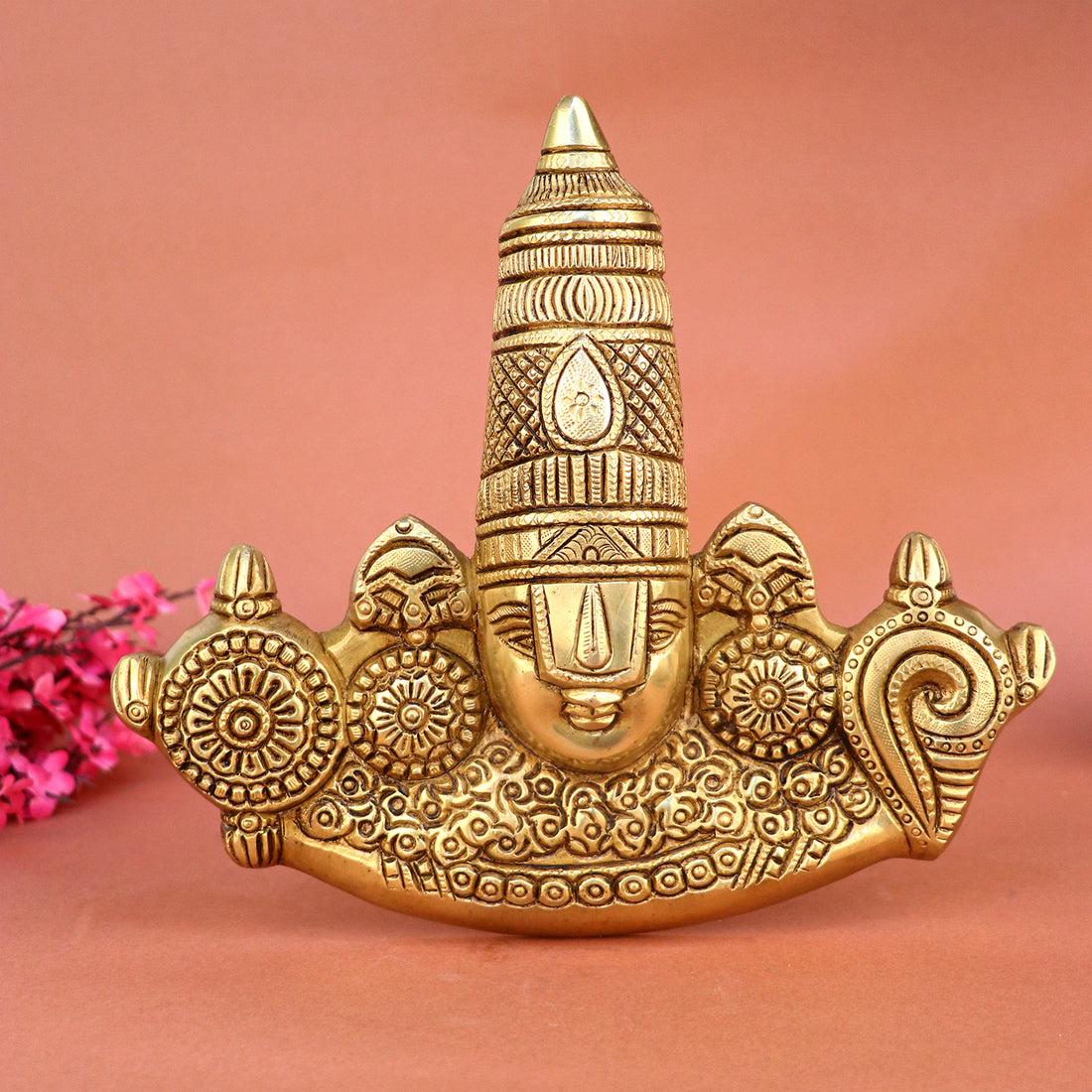 7.9 Inch Brass Tirupati Balaji Maharaj Face Wall Hanging – Intricately Designed Small Decorative Plaque of Lord Venkateswara’s Face, Perfect for Home Entrance, Temple, or Spiritual Wall Decor. No.1 Brass Idol Store www.satvikstore.in