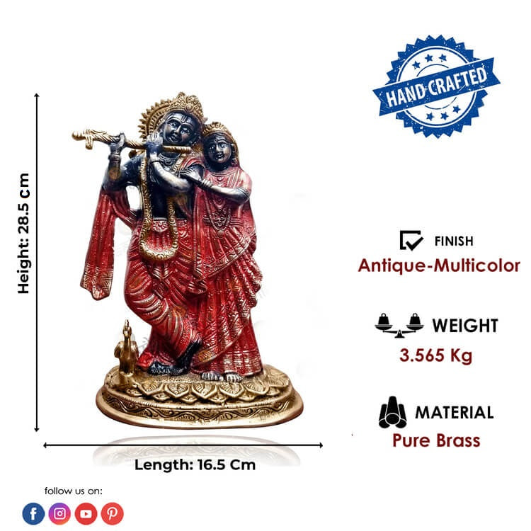 11.2 Inch Elegant Black Brass Radha Krishna Statue