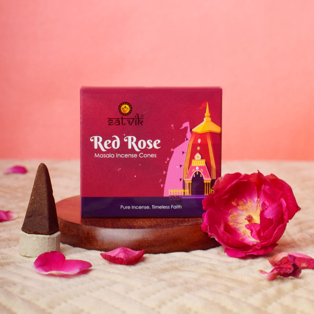 Red Rose Pure Masala Incense Cones – Natural Floral Dhoop Cones for Love, Peace, and Spiritual Balance. India’s Largest Pooja Accessories Brand - www.satvikstore.in