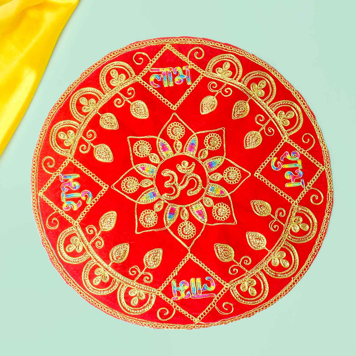 Round Shape Velvet Pooja Aasan 16x16 Inch with Golden Lace Border. Indiaβs Largest Pooja Accessories Brand - www.satvikstore.in
