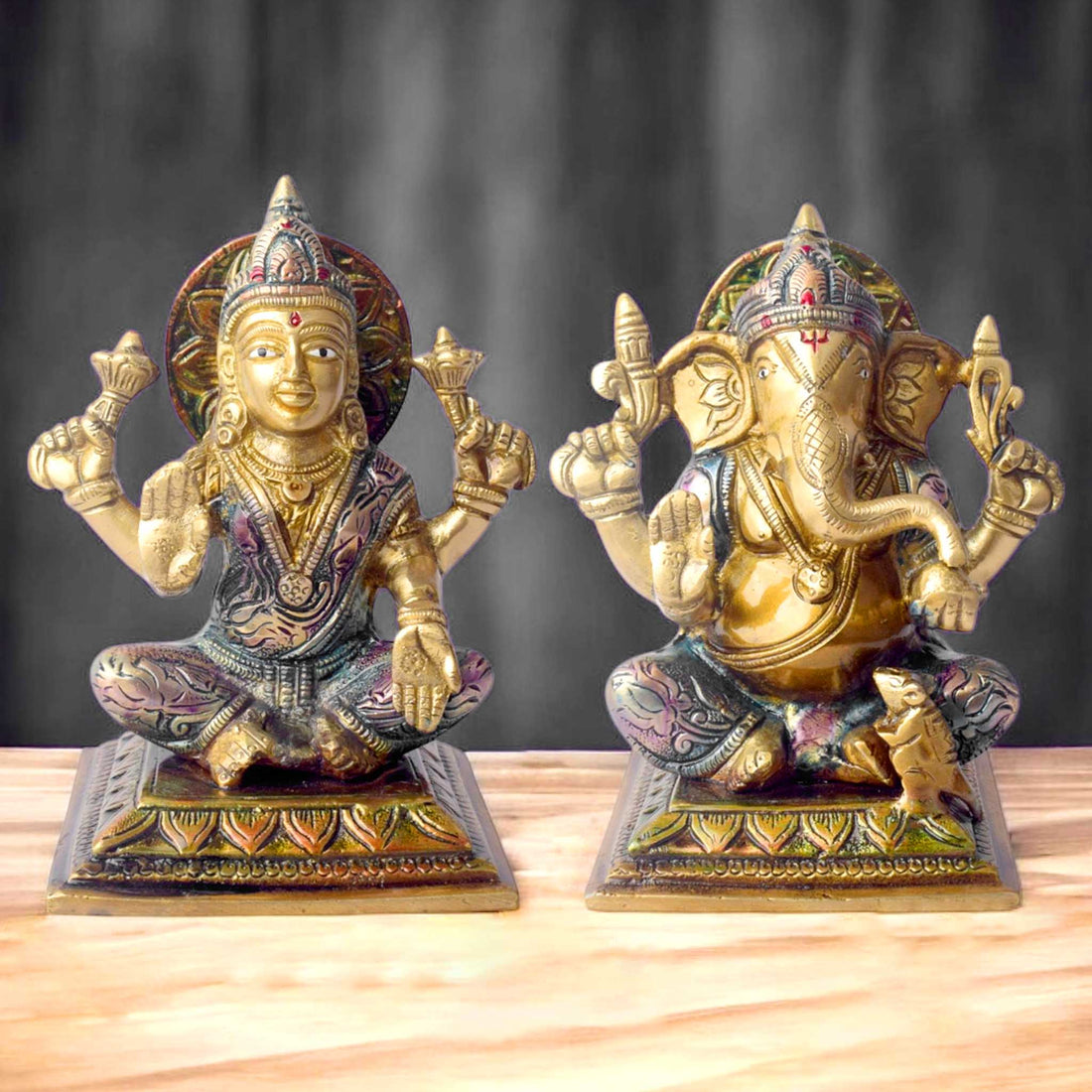 6.3 Inch Exquisite Brass Lakshmi Ganesha Idol