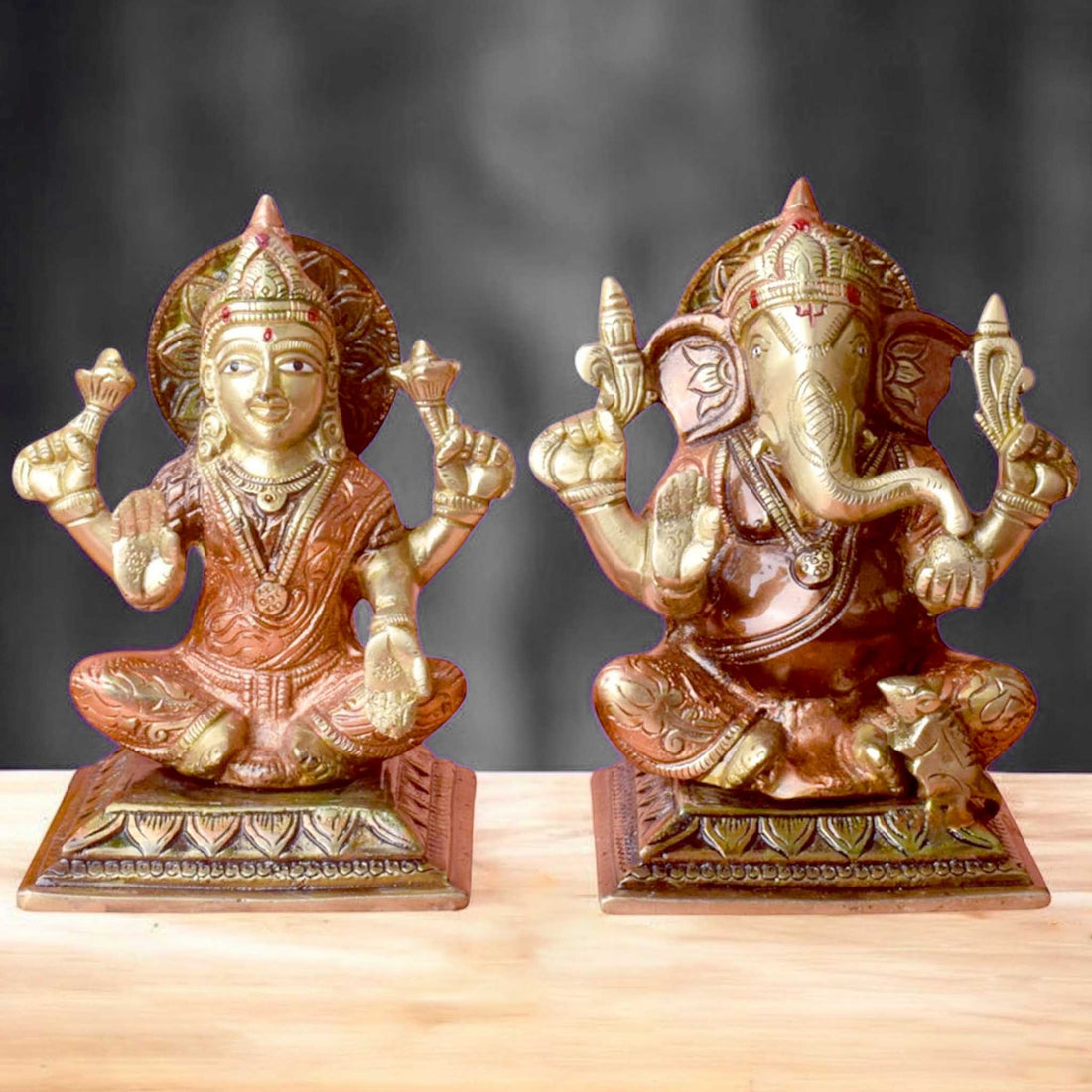 6.1 Inch Brass Lakshmi Ganesha Idol โ Divine Blessing