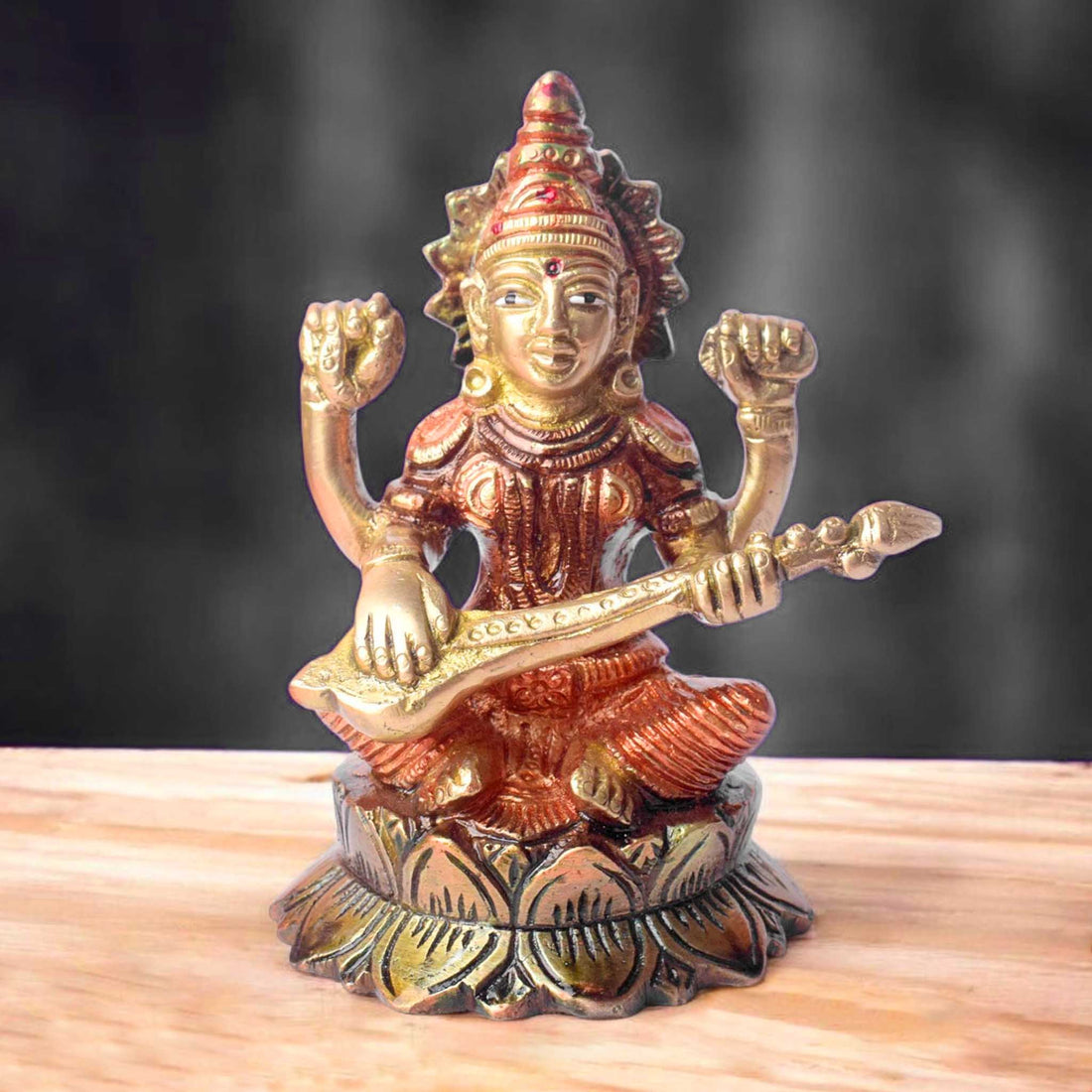 4.7 Inch Spiritual Goddess Brass Saraswati Statue for Divine Energy