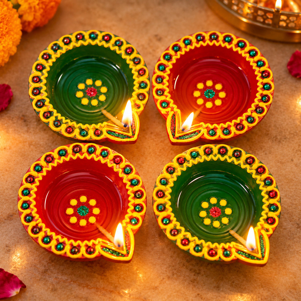 Crafting Light Unique Clay Diyas for a Radiant DiwaliSet of 4