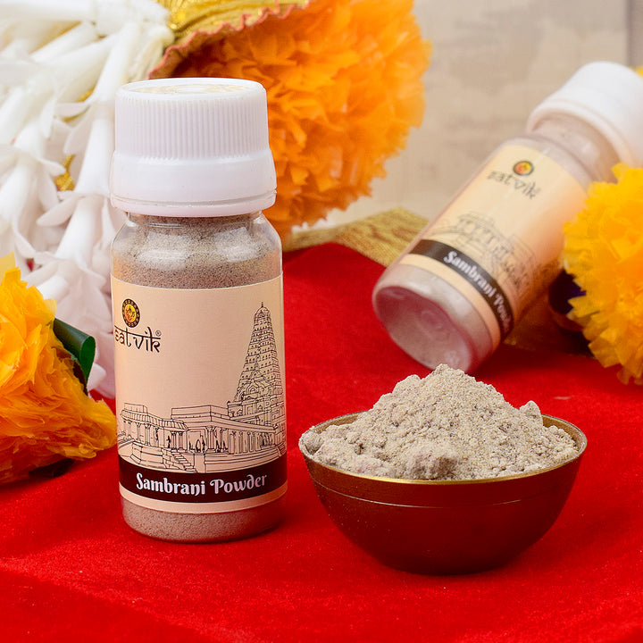 Samrani Powder for Spiritual and Aromatic Use (30 gm), perfect for religious rituals and creating a calming, aromatic atmosphere during pooja and meditation β Indiaβs Largest Pooja Accessories Brand β www.satvikstore.in