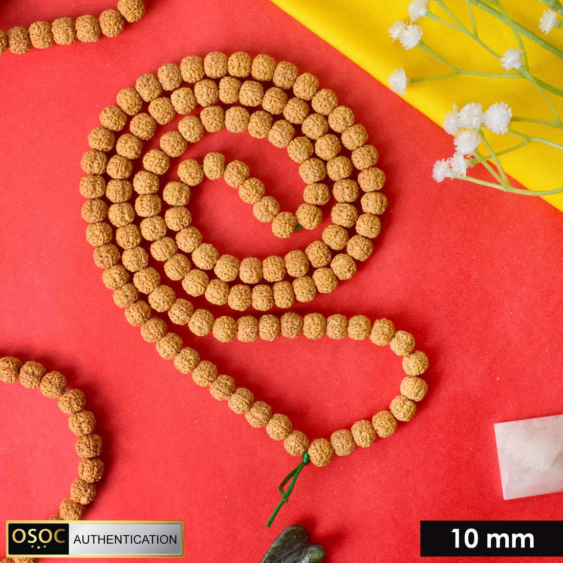 Semi Pathariya Rudraksha Mala with natural brown beads for meditation and spiritual chanting. India’s Premium Rudraksha Jap Mala Store- www.satvikstore.in