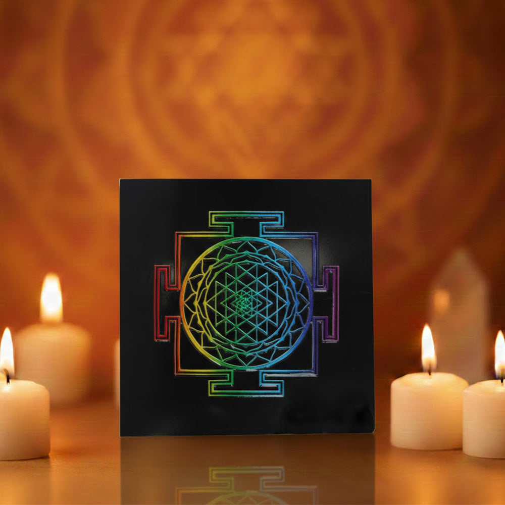 Shree Yantra engraved black obsidian plate for prosperity and protection. India’s Largest Puja Accessories Brand- www.satvikstore.in