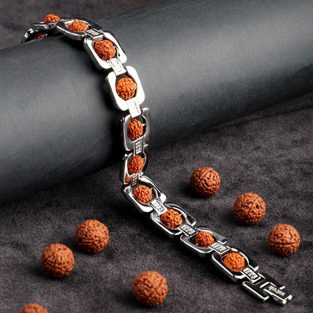 Silver Plated Rudraksha Bracelet Premium IGP Spiritual Jewelry for Positive Energy and Protection Indiaโs Largest Puja Accessories Brand- www.satvikstore.in