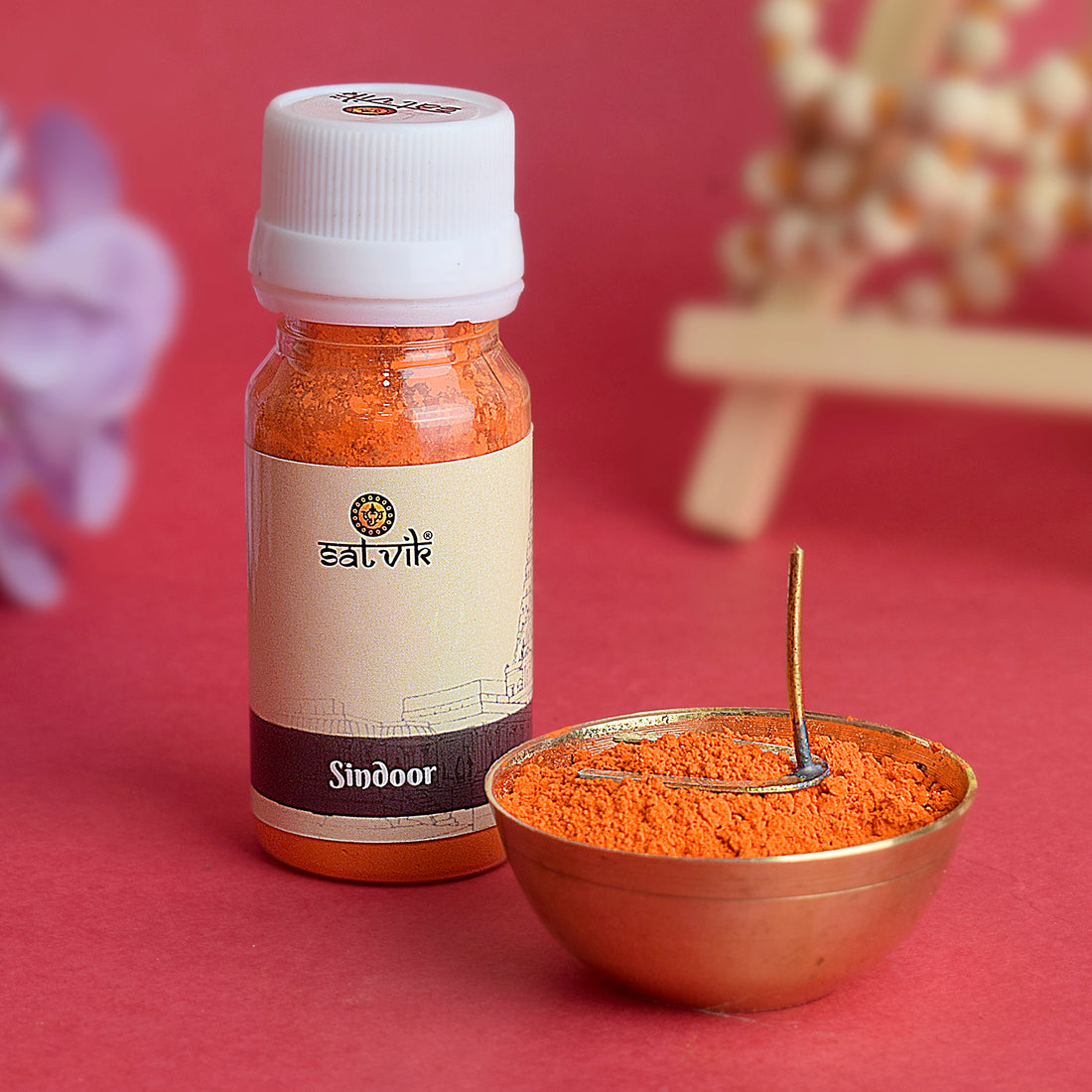 Sindoor powder for Hanuman Ji, bright orange-red in color, used in devotional offerings and rituals to honor and worship Lord Hanuman.
Indiaβs Largest Pooja Accessories Brand β www.satvikstore.in