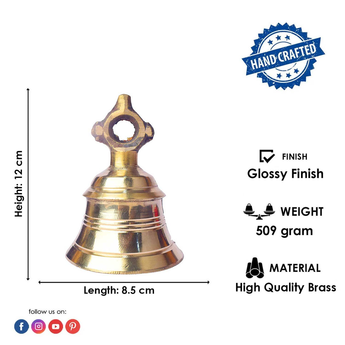 4.7 Inch Authentic Brass Temple Bell Mandir Ghanta for Daily Worship
