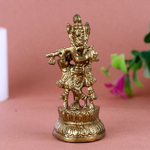3.9 Inch Stunning Brass Krishna with Flute Idol – Compact Statue for Home Temple, Spiritual Decor, or Gifting Purposes. No.1 Brass Idol Store www.satvikstore.in