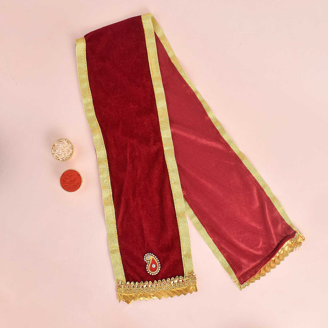 Stunning Maroon Angvastra/Patka/Duppata – 32-inch devotional cloth in rich maroon color, ideal for temple rituals, deity offerings, or traditional spiritual wear. India’s Largest Pooja Accessories Brand – www.satvikstore.in