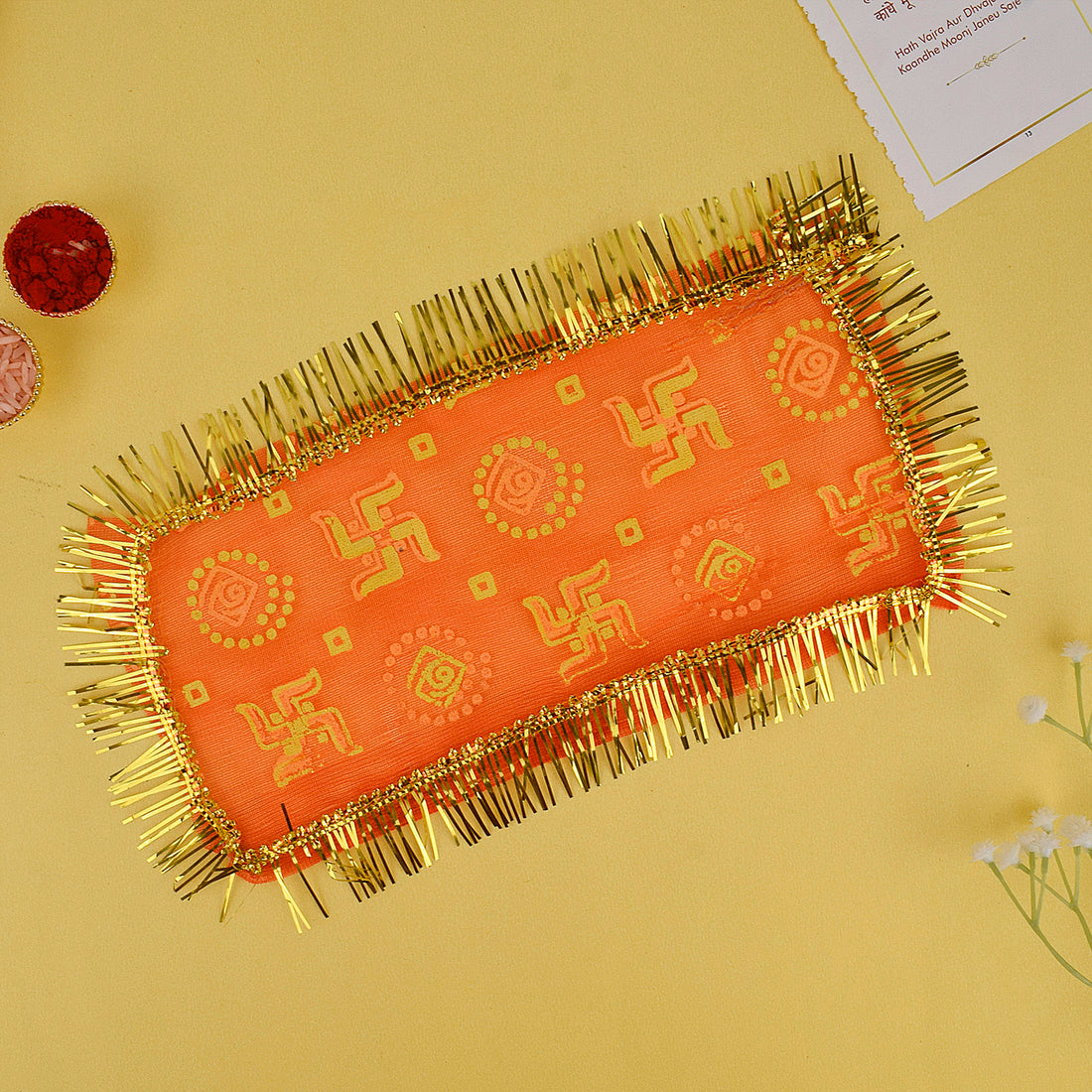 Set of 6 or 12 traditional 10x5 inch Swastika Mata Chunnis for sacred Mata idol decoration during pooja rituals – India’s Largest Pooja Accessories Brand – www.Satvikstore.in