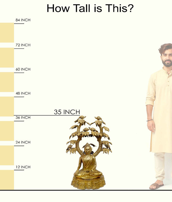 Handcrafted brass statue of Buddha seated in meditation under a tree with turtles and birds. Best for VIP Gift, best for big premium gift, best for your meditation space, symbol of peace and enlightenment. India's Large Puja Accessories Brand - Satvikstore.in