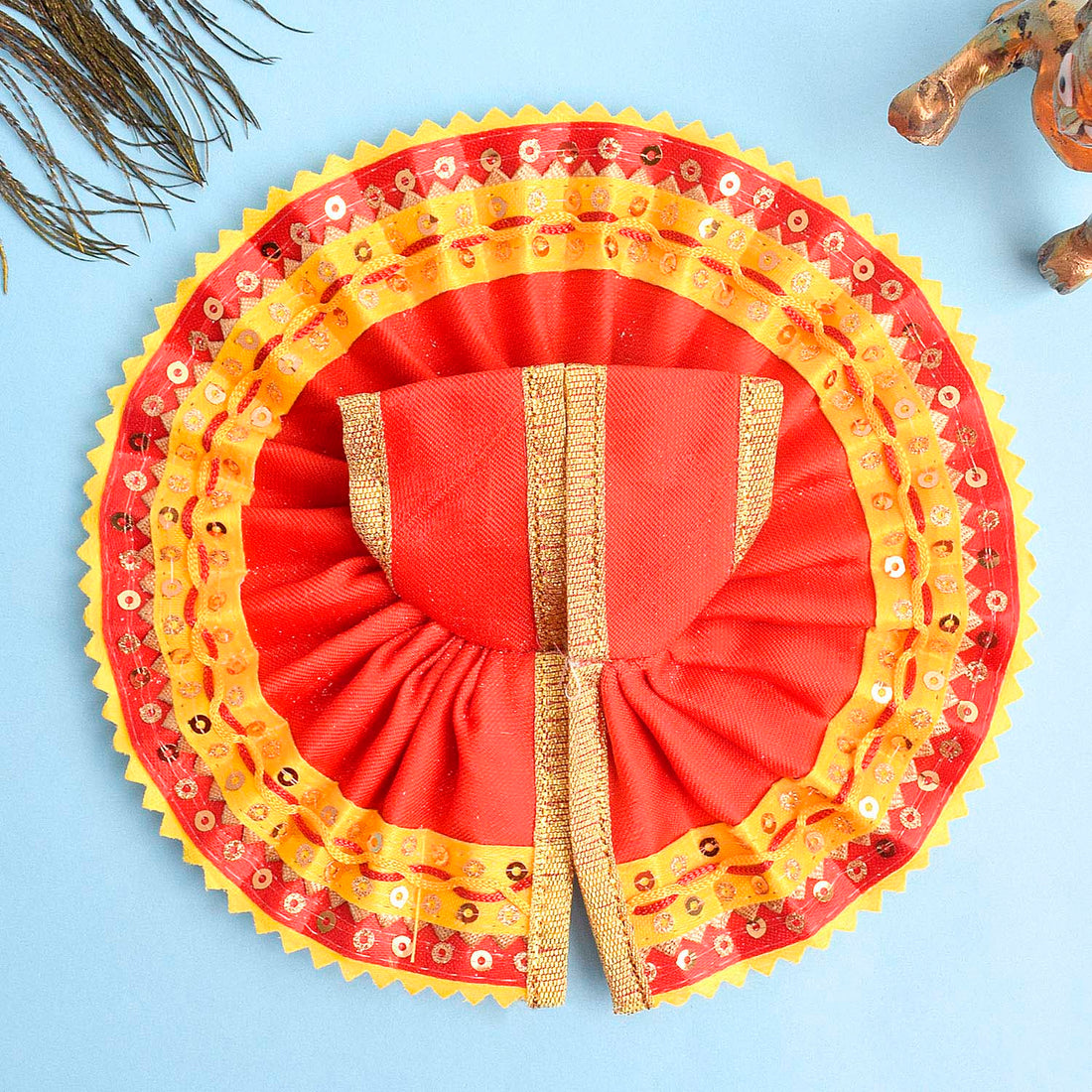 Yellow-Red Laddu Gopal Dress with Sequin Border β Indiaβs Largest Pooja Accessories Brand β www.satvikstore.in