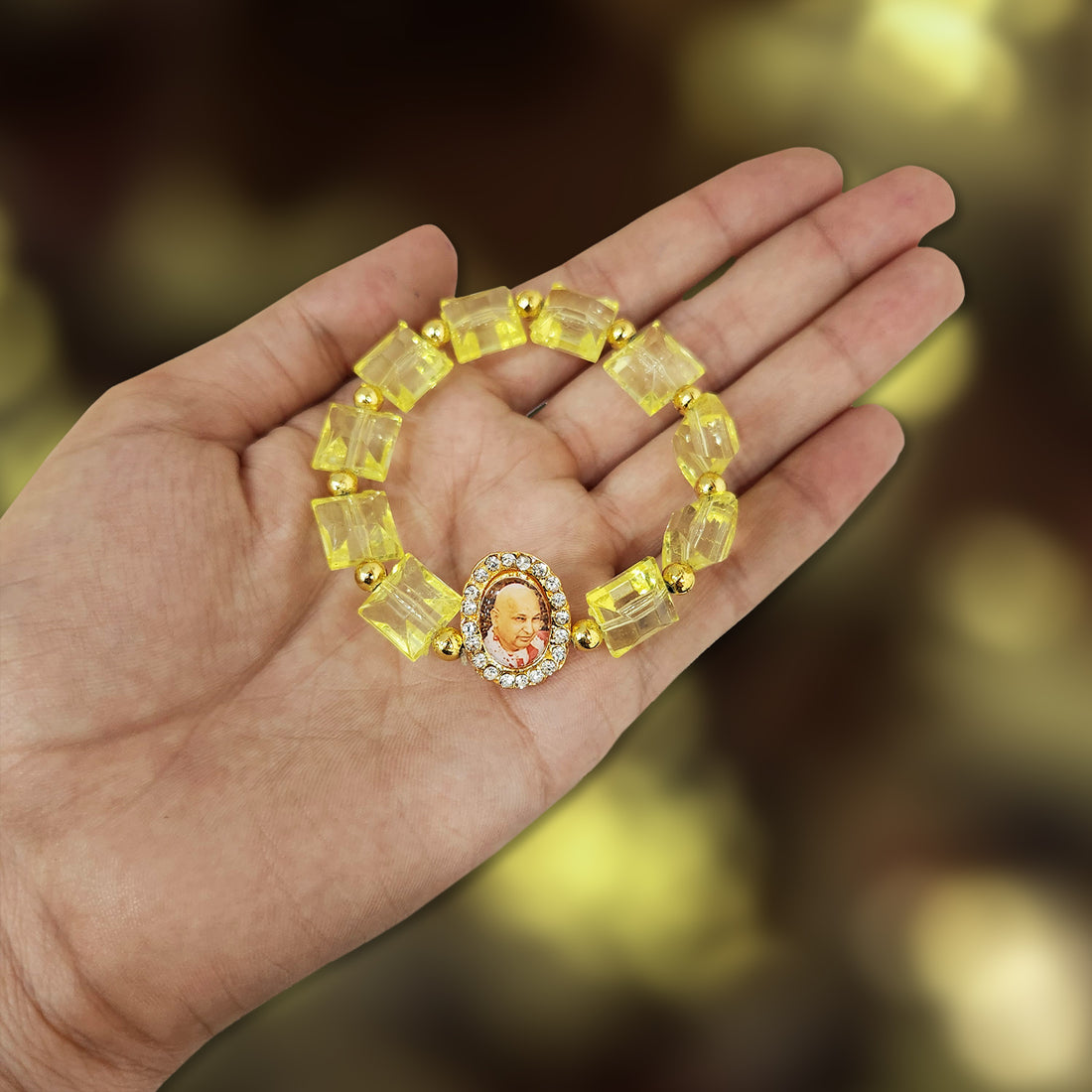 Yellow Beaded Guru Ji Maharaj Handmade Bracelets for Men and Women